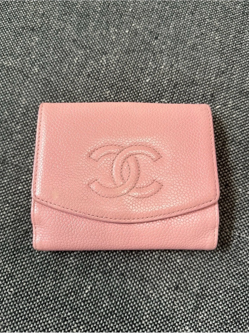 Authentic CHANEL Pink Quilted Caviar Leather Compact Wallet